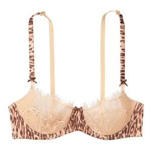 Victorias Secret Beige Cheetah Unlined Dream Angels push up bra 36C
